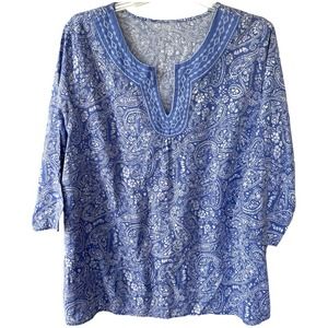Periwinkle Paisley LINEN Blend Tunic Blouse size 2X